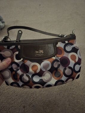 Coach Multi-Circle Print Wristlet in Brown and Tan